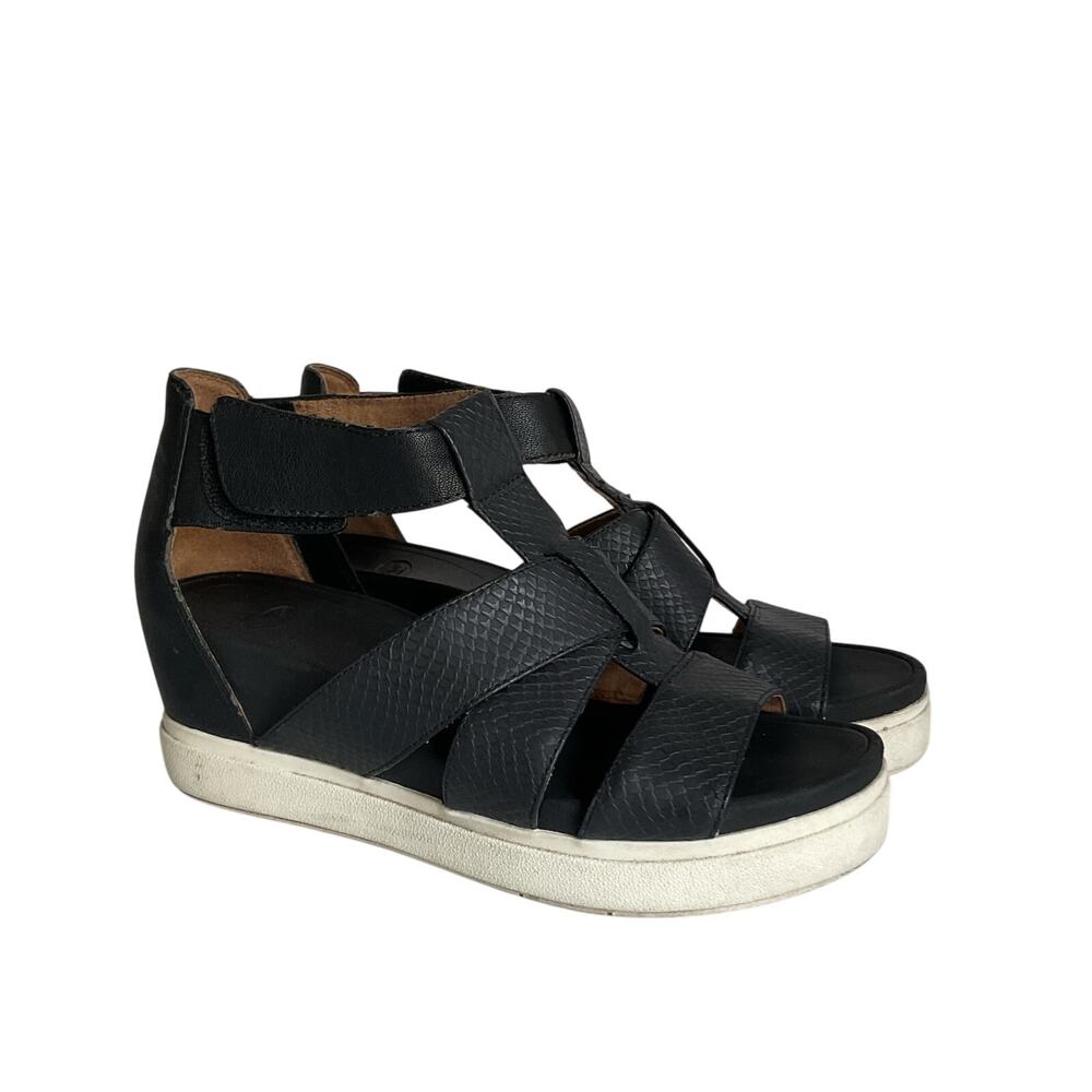 Dr Scholls Black Platform Sandals Womens 8M Comfort Wedge Strappy Summer Shoes